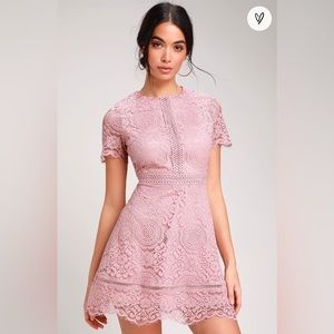 Lulu’s Dinner For Two Mauve Pink Lace Short Sleeve Dress